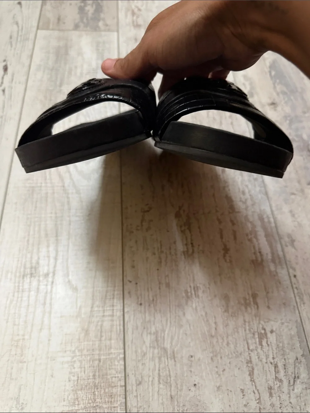 Tory Burch Black Croc-Embossed Logo Slide Sandals